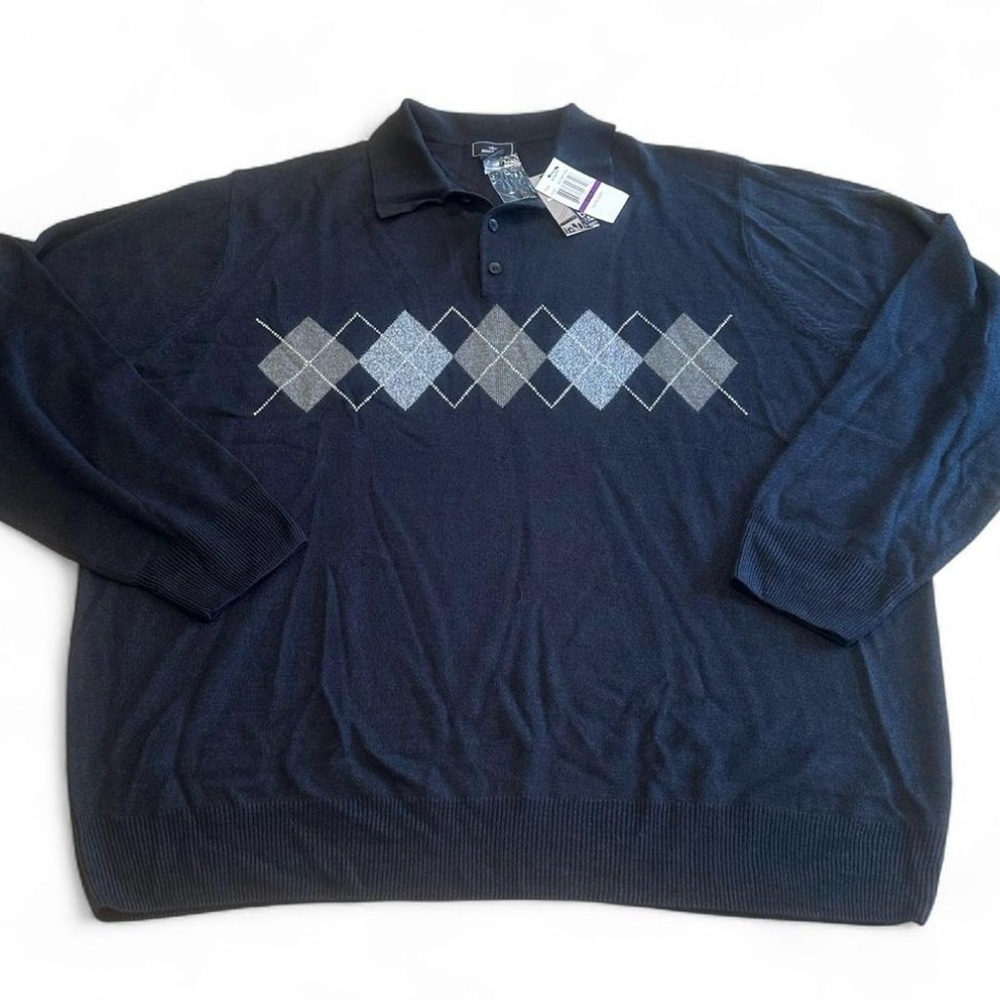 NWT 2XLT  Dockers Sweater Mens Gray Argyle Pullover Knit Casual Golf Preppy Fall